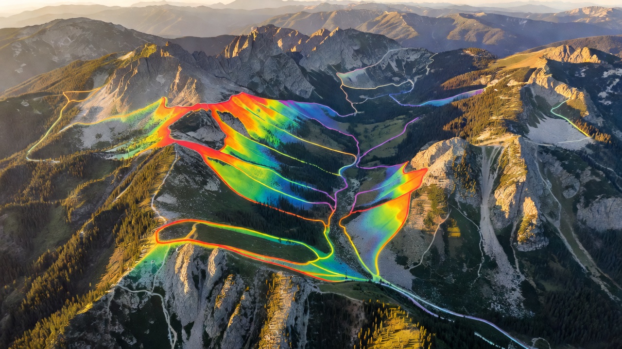 Heatmap overlay showing popular running and cycling routes in a mountainous area